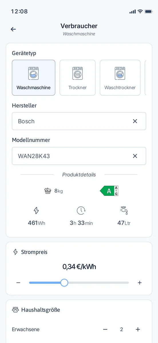Geräte-Einstellungen mit EPREL-Daten